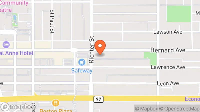 Map showing location of Central Okanagan United Church Thrift Shop