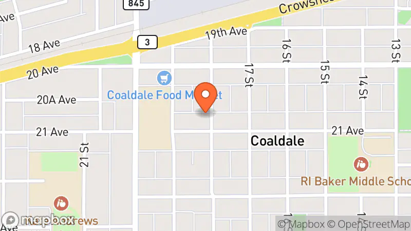 Map showing location of Coaldale United Church Thrift Store