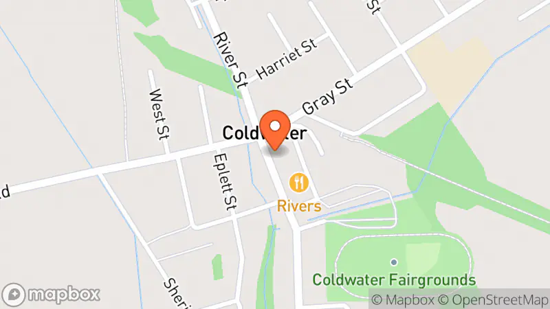 Map showing location of Coldwater Thrift and Collectables