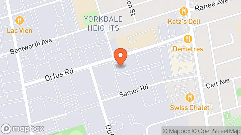 Map showing location of Habitat ReStore North York