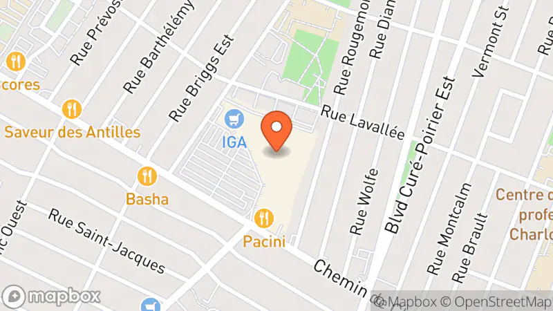 Map showing location of Le Centre de dons communautaire du Village des Valeurs