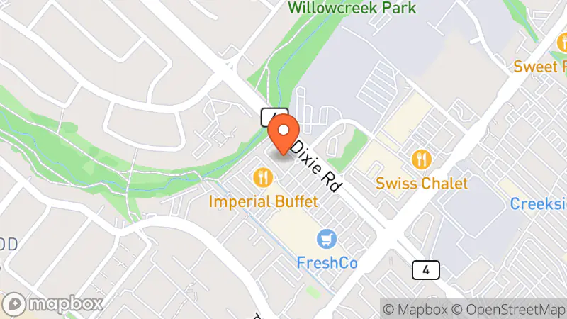 Map showing location of Mission Thrift Store • Mississauga