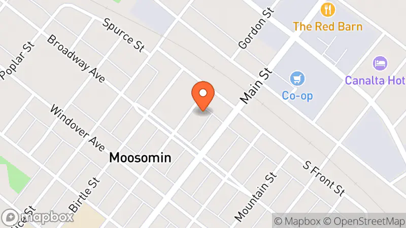 Map showing location of Moosomin Thrift Store