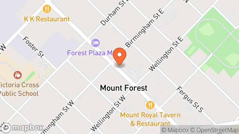 Map showing location of Mount Forest Thrift Shop