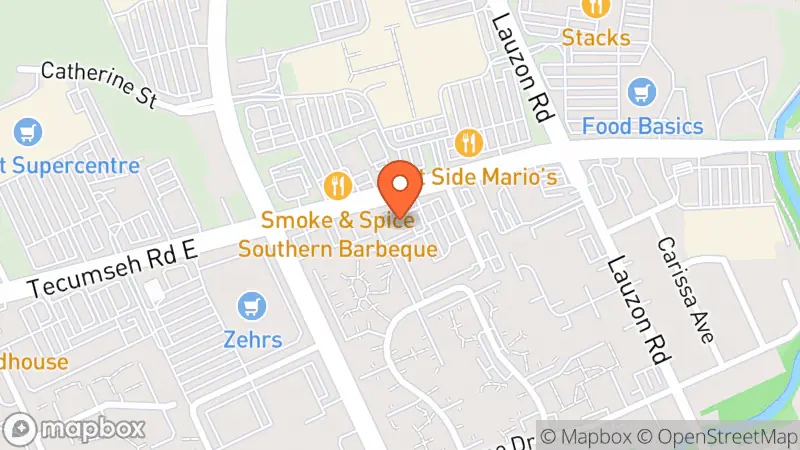 Map showing location of Plato’s Closet Windsor, ON