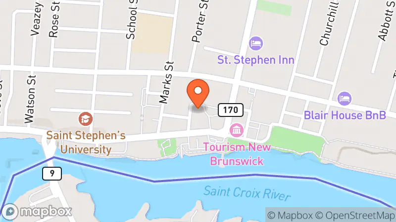 Map showing location of St. Croix Vocational Centre Thrift Store