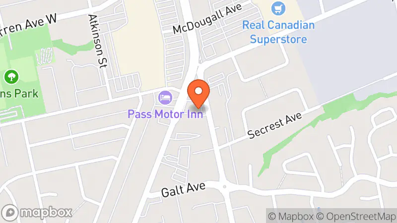 Map showing location of The Salvation Army Penticton Thrift Store