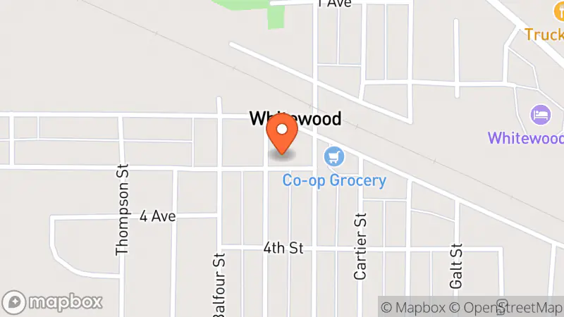 Map showing location of Whitewood Thrift Store