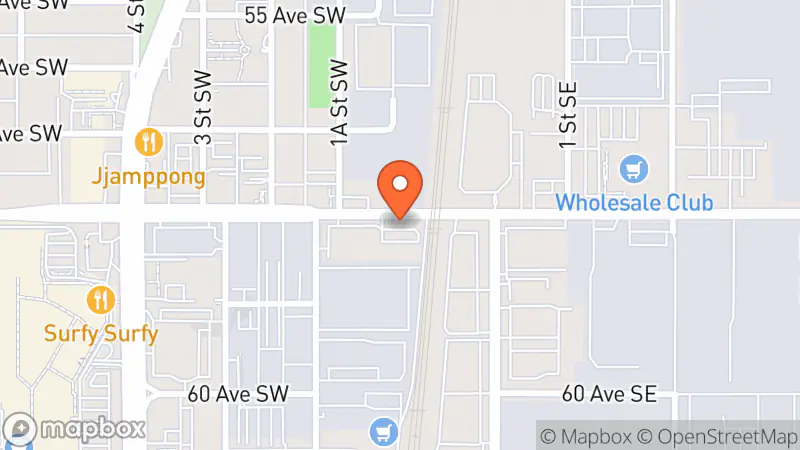 Map showing location of WorldServe Thrift Store Calgary