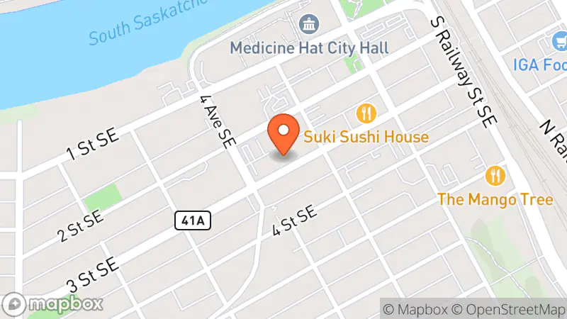 Map showing location of Y Treasure Thrift Store - YMCA of Southeastern Alberta